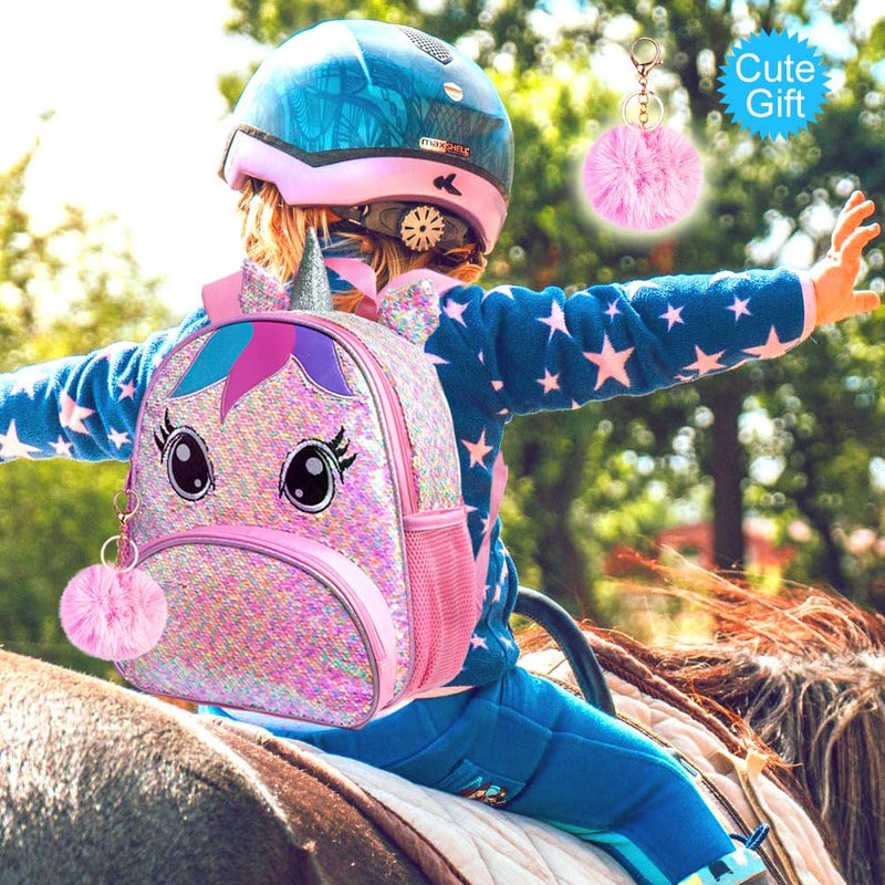 gxtvo 3PCS Unicorn Backpack for Girls, Toddler Sequin Preschool Bookbag, 12.5" Cute Cartoon Animal Schoolbag - Image 2